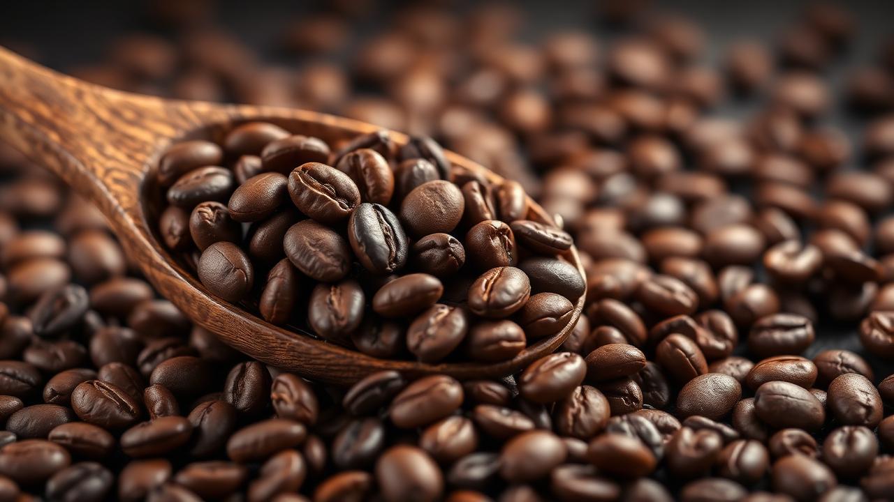 Wooden spoon with coffee beans